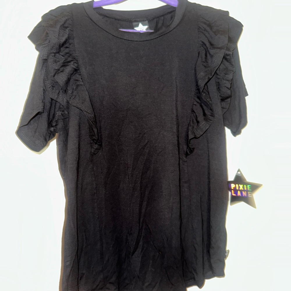 PixieLane NWT size 8 Black Ruffle Sleeve Top